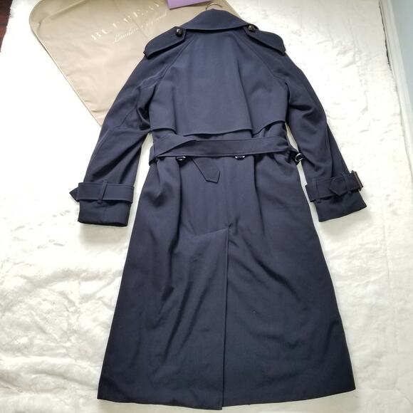 NWT Burberry The Regina Women Size 8 Wool Gabardine Long Trench Coat Navy $2,890 - Picture 5 of 12